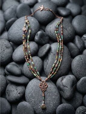 Antique Copper & Gemstone Necklace
